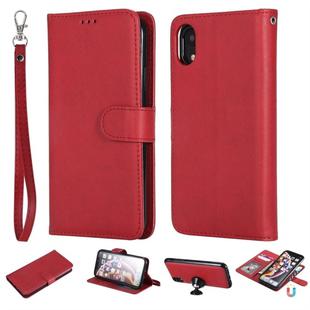 For iPhone XR Solid Color Horizontal Flip Protective Case with Holder & Card Slots & Wallet & Photo Frame & Lanyard(Red)