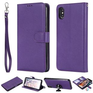 For iPhone XS Max Solid Color Horizontal Flip Protective Case with Holder & Card Slots & Wallet & Photo Frame & Lanyard(Purple)