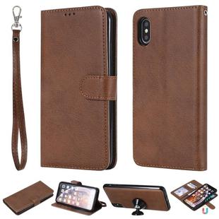 For iPhone XS Max Solid Color Horizontal Flip Protective Case with Holder & Card Slots & Wallet & Photo Frame & Lanyard(Brown)