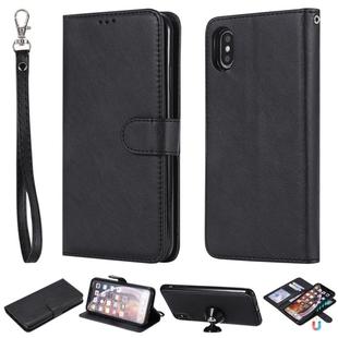 For iPhone XS Max Solid Color Horizontal Flip Protective Case with Holder & Card Slots & Wallet & Photo Frame & Lanyard(Black)