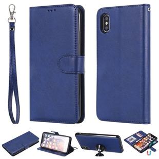 For iPhone XS Max Solid Color Horizontal Flip Protective Case with Holder & Card Slots & Wallet & Photo Frame & Lanyard(Blue)