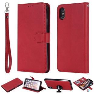 For iPhone XS Max Solid Color Horizontal Flip Protective Case with Holder & Card Slots & Wallet & Photo Frame & Lanyard(Red)