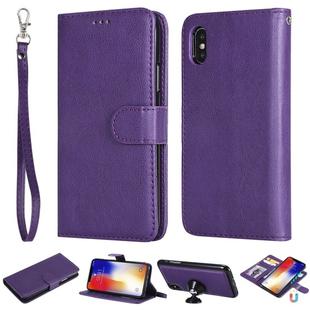 For iPhone X / XS Solid Color Horizontal Flip Protective Case with Holder & Card Slots & Wallet & Photo Frame & Lanyard(Purple)