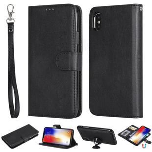 For iPhone X / XS Solid Color Horizontal Flip Protective Case with Holder & Card Slots & Wallet & Photo Frame & Lanyard(Black)