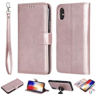 For iPhone X / XS Solid Color Horizontal Flip Protective Case with Holder & Card Slots & Wallet & Photo Frame & Lanyard(Rose Gold)