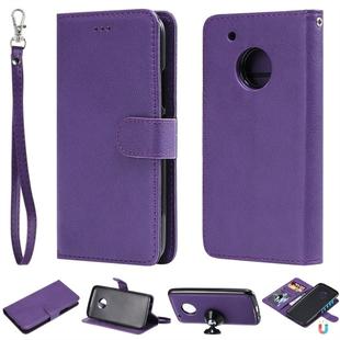 For Motorola Moto G5 Plus Solid Color Horizontal Flip Protective Case with Holder & Card Slots & Wallet & Photo Frame & Lanyard(Purple)