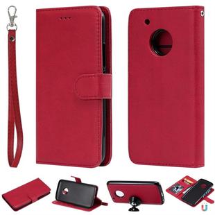 For Motorola Moto G5 Plus Solid Color Horizontal Flip Protective Case with Holder & Card Slots & Wallet & Photo Frame & Lanyard(Red)