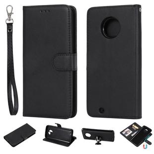 For Motorola Moto G6 Solid Color Horizontal Flip Protective Case with Holder & Card Slots & Wallet & Photo Frame & Lanyard(Black)