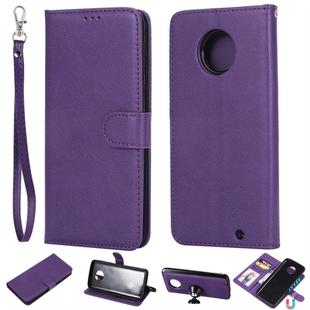 For Motorola Moto G6 Plus Solid Color Horizontal Flip Protective Case with Holder & Card Slots & Wallet & Photo Frame & Lanyard(Purple)