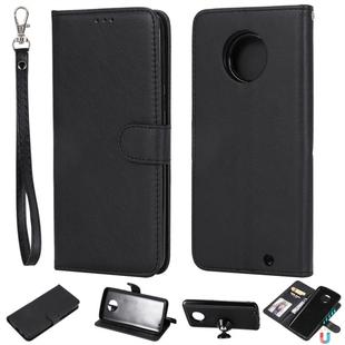 For Motorola Moto G6 Plus Solid Color Horizontal Flip Protective Case with Holder & Card Slots & Wallet & Photo Frame & Lanyard(Black)