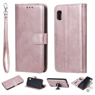 For Galaxy A10e Solid Color Horizontal Flip Protective Case with Holder & Card Slots & Wallet & Photo Frame & Lanyard(Rose Gold)