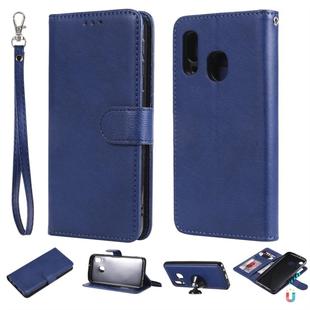 For Galaxy A40 Solid Color Horizontal Flip Protective Case with Holder & Card Slots & Wallet & Photo Frame & Lanyard(Blue)