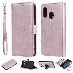 For Galaxy A40 Solid Color Horizontal Flip Protective Case with Holder & Card Slots & Wallet & Photo Frame & Lanyard(Rose Gold)