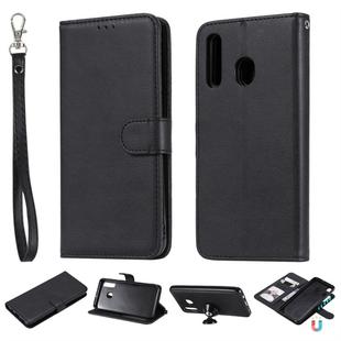 For Galaxy A50 / A30 / A20 Solid Color Horizontal Flip Protective Case with Holder & Card Slots & Wallet & Photo Frame & Lanyard(Black)