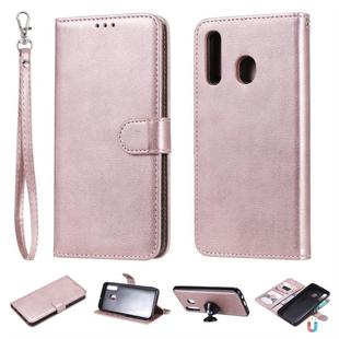 For Galaxy A50 / A30 / A20 Solid Color Horizontal Flip Protective Case with Holder & Card Slots & Wallet & Photo Frame & Lanyard(Rose Gold)