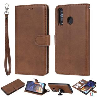 For Galaxy A60 Solid Color Horizontal Flip Protective Case with Holder & Card Slots & Wallet & Photo Frame & Lanyard(Brown)