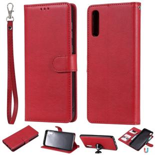 For Galaxy A70 Solid Color Horizontal Flip Protective Case with Holder & Card Slots & Wallet & Photo Frame & Lanyard(Red)
