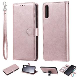 For Galaxy A70 Solid Color Horizontal Flip Protective Case with Holder & Card Slots & Wallet & Photo Frame & Lanyard(Rose Gold)