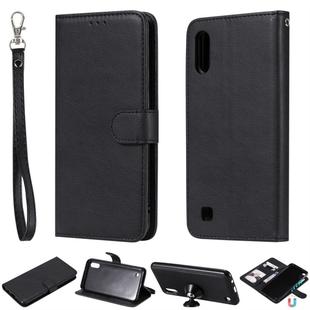 For Galaxy M10 Solid Color Horizontal Flip Protective Case with Holder & Card Slots & Wallet & Photo Frame & Lanyard(Black)