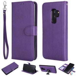 For Galaxy S9+ Solid Color Horizontal Flip Protective Case with Holder & Card Slots & Wallet & Photo Frame & Lanyard(Purple)