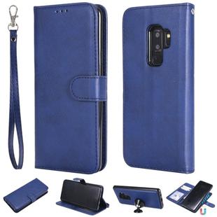For Galaxy S9+ Solid Color Horizontal Flip Protective Case with Holder & Card Slots & Wallet & Photo Frame & Lanyard(Blue)