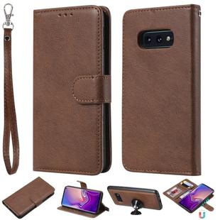 For Galaxy S10e Solid Color Horizontal Flip Protective Case with Holder & Card Slots & Wallet & Photo Frame & Lanyard(Brown)