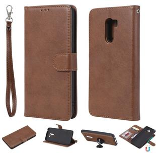 For Xiaomi Pocophone F1 Solid Color Horizontal Flip Protective Case with Holder & Card Slots & Wallet & Photo Frame & Lanyard(Brown)