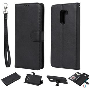 For Xiaomi Pocophone F1 Solid Color Horizontal Flip Protective Case with Holder & Card Slots & Wallet & Photo Frame & Lanyard(Black)