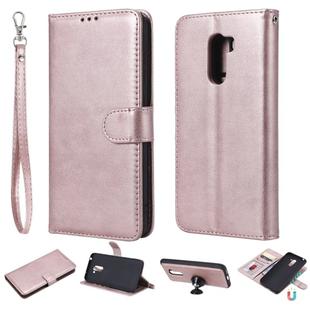 For Xiaomi Pocophone F1 Solid Color Horizontal Flip Protective Case with Holder & Card Slots & Wallet & Photo Frame & Lanyard(Rose Gold)