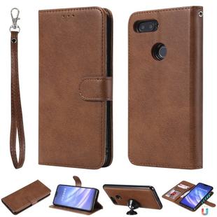 For Xiaomi Mi 8 Lite Solid Color Horizontal Flip Protective Case with Holder & Card Slots & Wallet & Photo Frame & Lanyard(Brown)