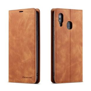 For Galaxy A20 Forwenw Dream Series Oil Edge Strong Magnetism Horizontal Flip Leather Case with Holder & Card Slots & Wallet & Photo Frame(Brown)