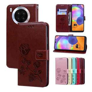 For Honor 50 Lite Rose Embossed Leather Phone Case(Brown)