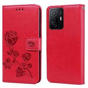 For Xiaomi 11T Rose Embossed Leather Phone Case(Red)