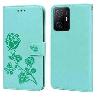 For Xiaomi 11T Rose Embossed Leather Phone Case(Green)