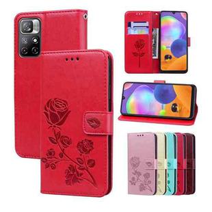 For Xiaomi Redmi Note 11T 5G / Poco M4 Pro 5G Rose Embossed Leather Phone Case(Red)