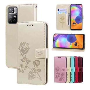 For Xiaomi Redmi Note 11T 5G / Poco M4 Pro 5G Rose Embossed Leather Phone Case(Gold)