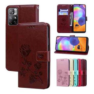 For Xiaomi Redmi Note 11T 5G / Poco M4 Pro 5G Rose Embossed Leather Phone Case(Brown)