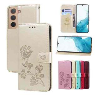 For Samsung Galaxy S22 5G Rose Embossed Leather Phone Case(Gold)