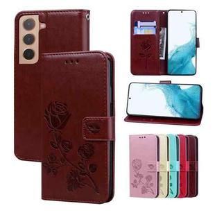 For Samsung Galaxy S22+ 5G Rose Embossed Leather Phone Case(Brown)