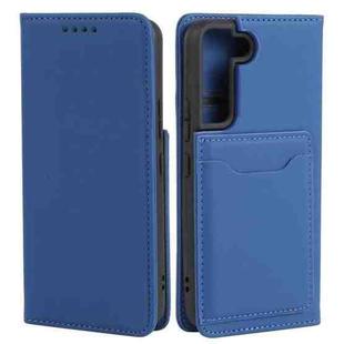 For Samsung Galaxy S22 5G Strong Magnetism Liquid Feel Horizontal Flip Leather Phone Case(Blue)