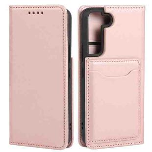 For Samsung Galaxy S22 5G Strong Magnetism Liquid Feel Horizontal Flip Leather Phone Case(Rose Gold)