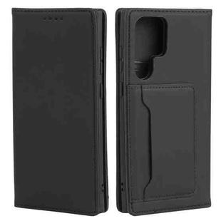 For Samsung Galaxy S22 Ultra 5G Strong Magnetism Liquid Feel Horizontal Flip Leather Phone Case(Black)
