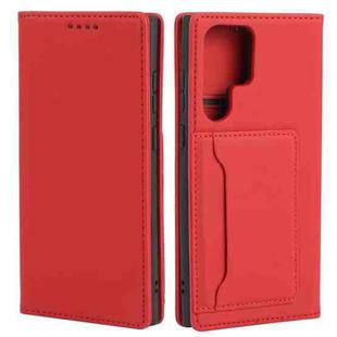 For Samsung Galaxy S22 Ultra 5G Strong Magnetism Liquid Feel Horizontal Flip Leather Phone Case(Red)