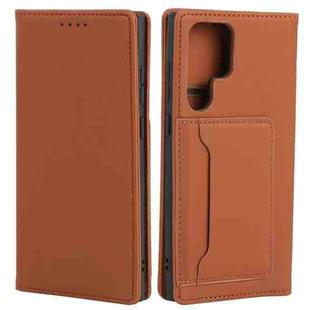 For Samsung Galaxy S22 Ultra 5G Strong Magnetism Liquid Feel Horizontal Flip Leather Phone Case(Brown)