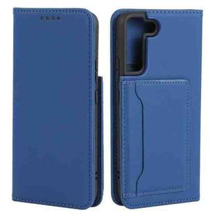 For Samsung Galaxy S22+ 5G Strong Magnetism Liquid Feel Horizontal Flip Leather Phone Case(Blue)