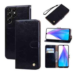 For Samsung Galaxy S22 Ultra 5G Oil Wax Texture Leather Phone Case(Black)
