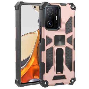 For Xiaomi Mi 11T / 11T Pro Shockproof TPU + PC Magnetic Protective Phone Case with Holder(Rose Gold)