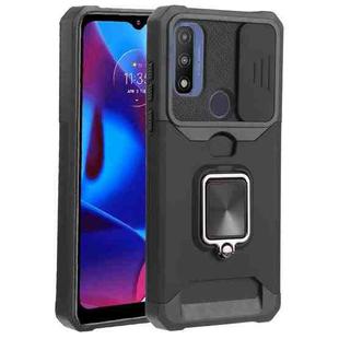 For Motorola Moto G Pure Sliding Camera Cover Design PC + TPU Shockproof Phone Case with Ring Holder & Card Slot(Black)