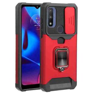 For Motorola Moto G Pure Sliding Camera Cover Design PC + TPU Shockproof Phone Case with Ring Holder & Card Slot(Red)