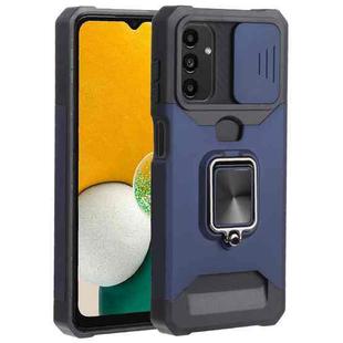 Sliding Camera Cover Design PC + TPU Shockproof Phone Case with Ring Holder & Card Slot For Samsung Galaxy A13 4G/Galaxy A13 5G /Galaxy A13 Lite/Galaxy A04/Galaxy A04S/Galaxy A04E 4G(Blue)